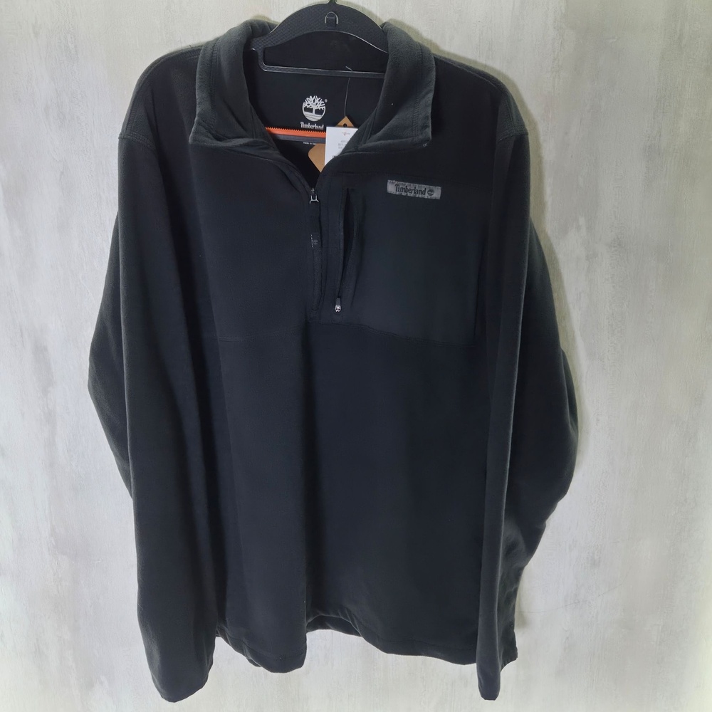 Timberland Sweatshirt Mens Large Black Fleece 1/4 Zip Pullover Mock Neck Logo